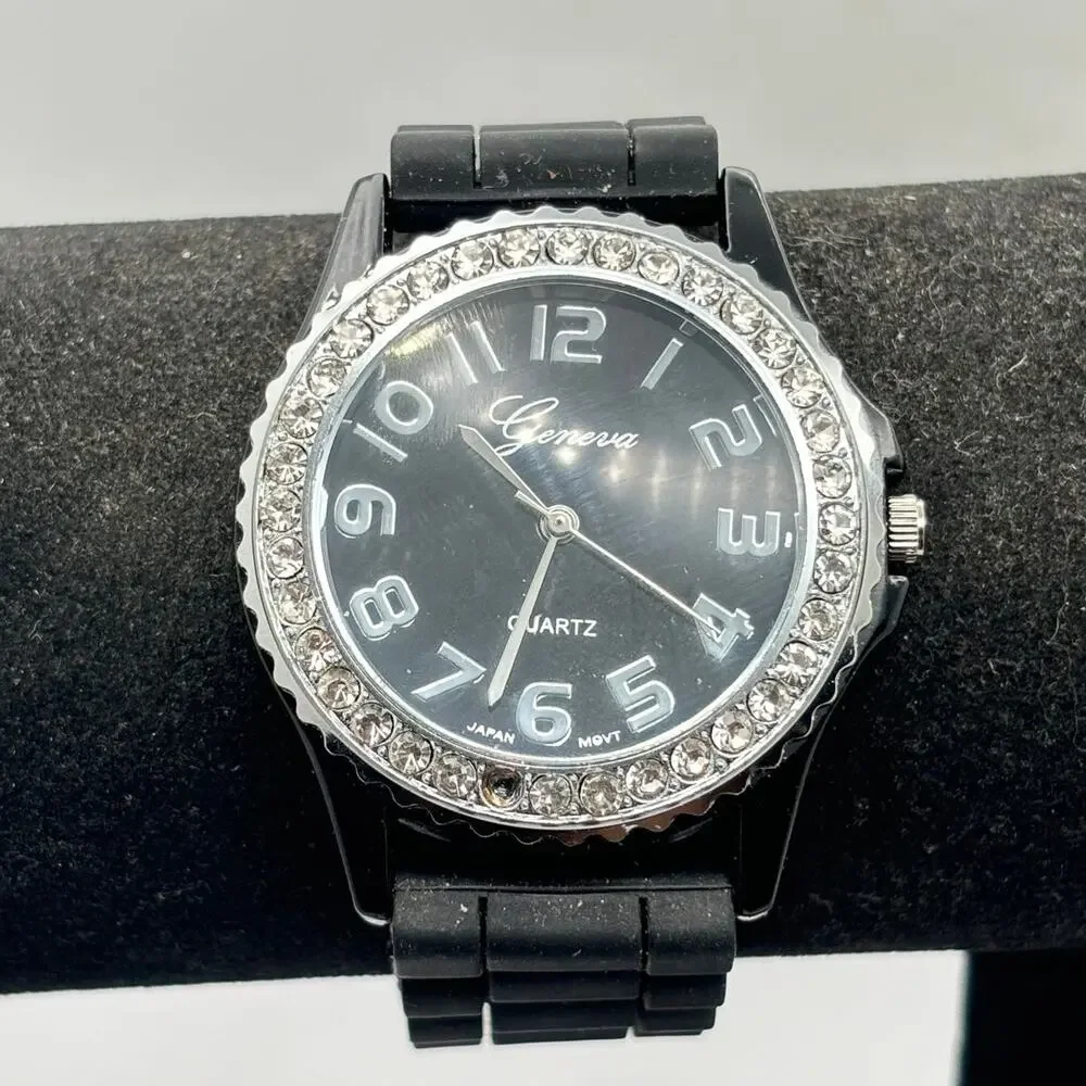 Black & Silver Crystal Men's Watch